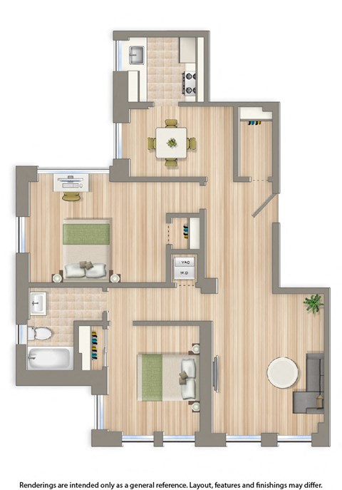 Floor plan for 2 beds, 1 bath, 901 sqft